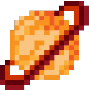 Pixelated orange and red ringed planet with gradient shading in retro 8-bit digital art style.