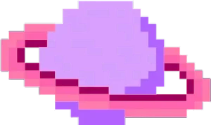 Pixelated purple and pink ringed planet with gradient shading in retro 8-bit art style.