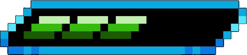 Pixelated retro video game UI meter displaying three green life indicators on black background.