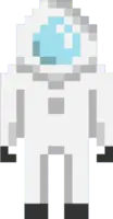 Pixelated spaceman character with light blue helmet visor and white suit.