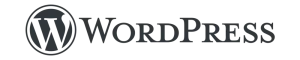 WordPress logotype standard featuring circular badge with W monogram and WordPress wordmark in serif typeface