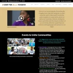 Asbury Park Music Foundation website homepage featuring navigation menu, donation button, youth music education video, and community events section.