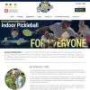 Website homepage for Buxmont Pickleball Club promoting indoor pickleball. Features a banner with diverse players of all ages enjoying the sport. Bold text reads 'Indoor Pickleball FOR EVERYONE.' Includes a section titled 'My Pickleball Story' with a personal narrative and an image of a smiling man holding a pickleball paddle.