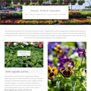 Countryview Farm Nursery: Annuals, Herbs & Vegetables web page with nursery product catalog and breadcrumb navigation.