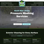 Elite Bin Cleaning LLC website homepage hero section featuring pressure washing services offer for South New Jersey with call-to-action buttons.