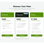 Pricing table with three tiers for Elite Bin Cleaning services, showing Essential, Premium, and Elite plans with annual costs and features.