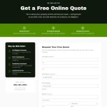 Elite Bin Cleaning quote request form UI with multi-step process, service benefits, and contact input fields.