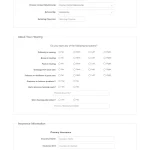 Fischer Hearing Center client intake form with hearing symptoms checklist, medical history questions, and insurance information fields.