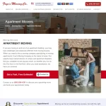 Frye's Moving Co apartment movers webpage with navigation menu, service description, and call-to-action buttons.