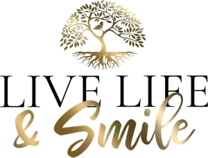 Live Life and Smile homecare services logo featuring a stylized tree with gold and brown gradient design.