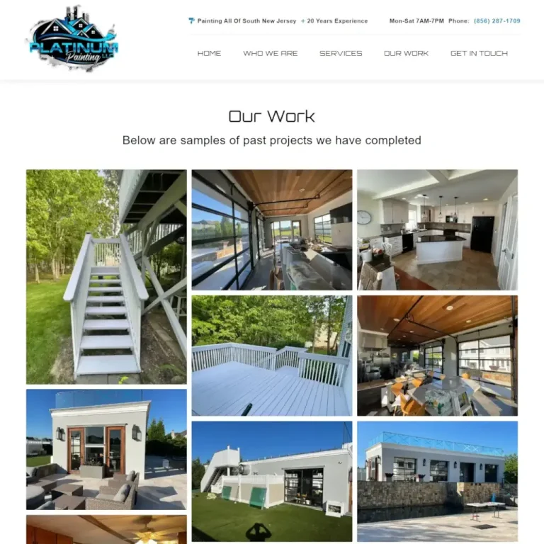 Platinum Painting LLC website gallery showcasing completed interior and exterior painting projects across South New Jersey.