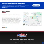 Pro Start Renovations website footer with navigation menu, logo, service areas list, Google Map, and free estimate call-to-action.