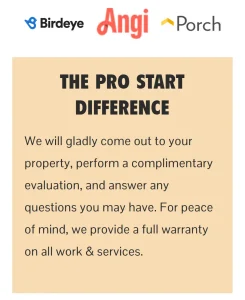 Pro Start Renovations Contact Us page featuring: "The Pro Start Difference" section on mobile UI.