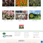 Tidbury Creek Farms Nursery website footer with navigation links, social media icons, and payment options.