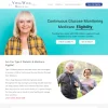 Vitalwave Medical CGM Medicare eligibility landing page featuring navigation menu, hero section with woman, and call-to-action buttons.
